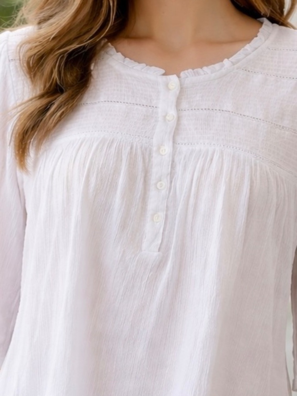 Intro Plus Size Crinkle Gauze Smocked Front Crew Neck Elbow Puff Sleeve Top XL